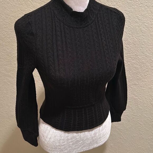 Band Of The Free Women's XS Cable Knit Turtleneck Sweater Solid Black Basic New - Picture 1 of 9